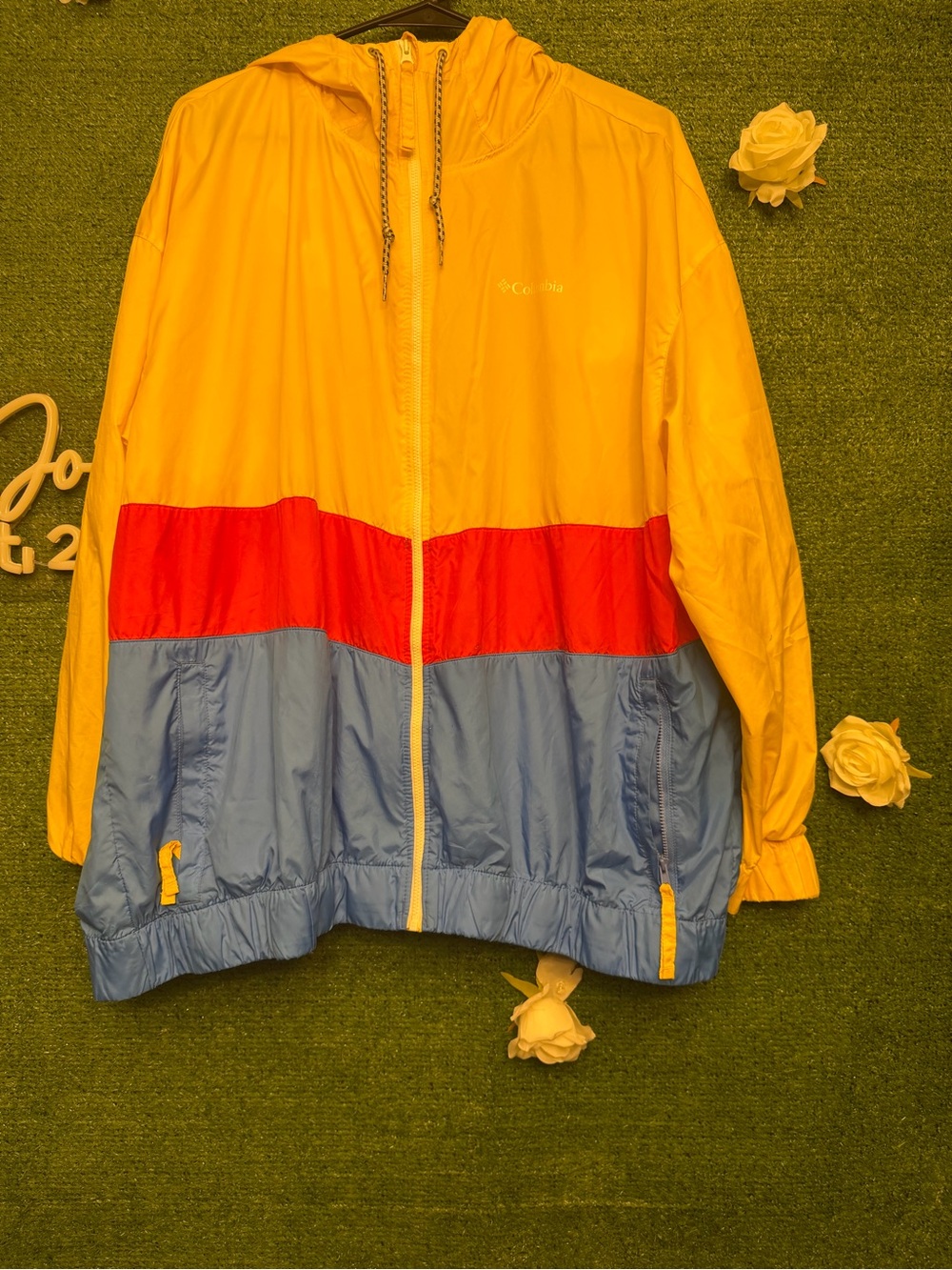 Columbia Colorblock Windbreaker Jacket in Yellow, Red & Blue